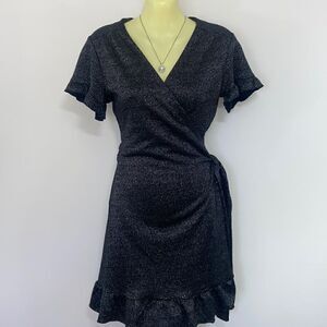 Rebecca Minkoff Dress Wrap Black Silver Sparkle Ruffle Sm Nwot